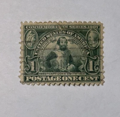 Vintage USA 1907 Jamestown Exposition 1 Cent Stamp Used John Smith - Bild 1 von 3
