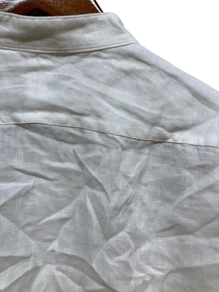 Правильная ткань рубашка мужская слоновой кости льняной длинным рукавом насмешливый воротник - Изображение 4 из 4