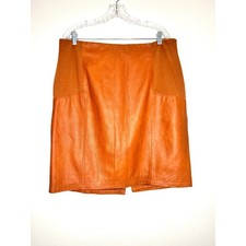 ASOS 100% genuine Leather Paneled Midi Skirt Burnt Orange Zip Back Slit Size 18
