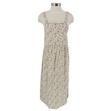Zara Maxi Dress Linen Ivory Pinafore Cottage Floral Sleeveless Square Neck Small