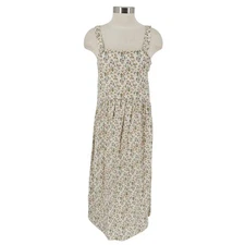 Zara Maxi Dress Linen Ivory Pinafore Cottage Floral Sleeveless Square Neck Small