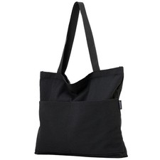 Black Canvas Tote Bag with Zipper - Stylish Travel Shoulder Handbag