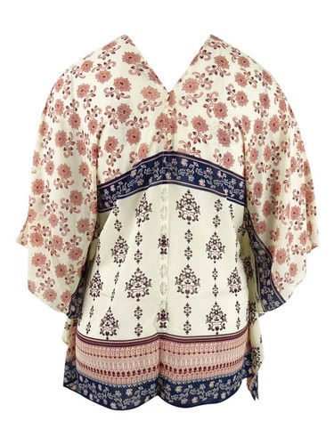 Vince Camuto Women's Printed Asymmetrical Poncho Top (M/L, Ecru Cloud) - 第 2/3 張圖片
