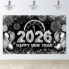 Avezano Happy New Year Backdrop 2026 Party 6x3.6ft, Balck and Sliver