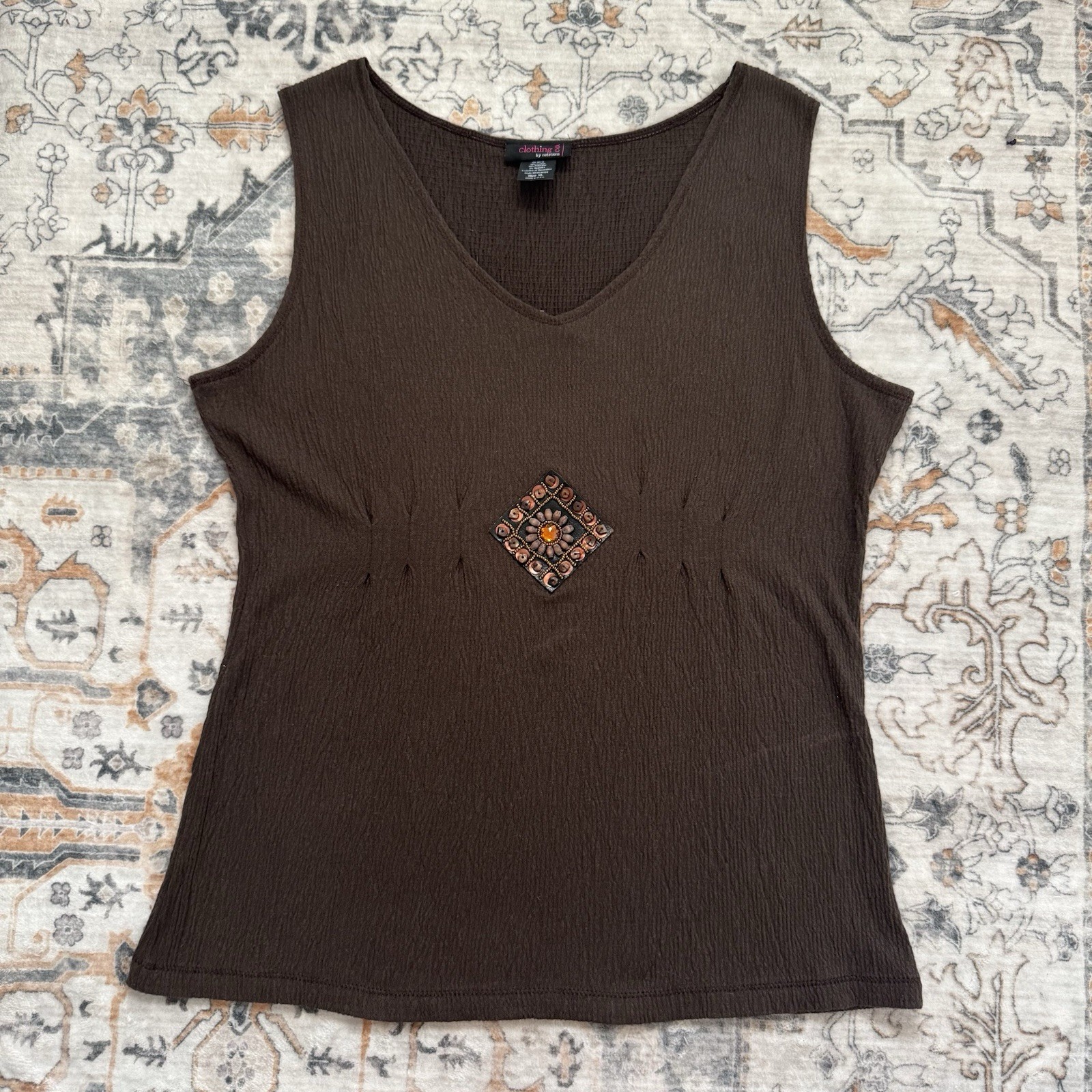 Notations Brown Lightweight Beaded Embellished Ta… - image 2