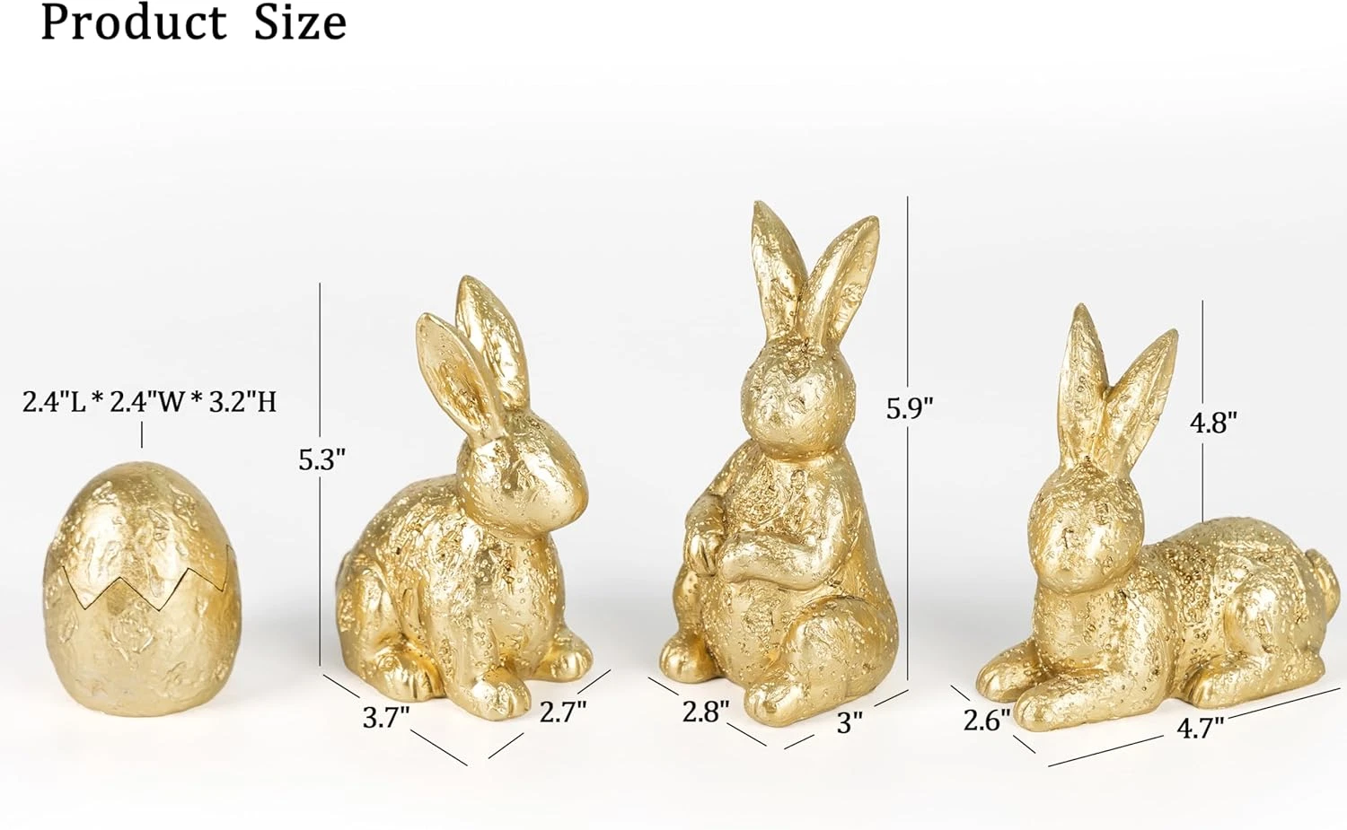 4pcs Easter Bunny Egg Figurines Gold Resin Tabletop Vintage Home Decor