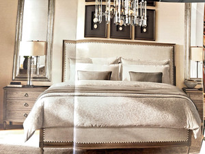 NEW Restoration Hardware KING MAISON FRENCH LINEN  Oak Bed Frame & 2 NIGHTSTANDS
