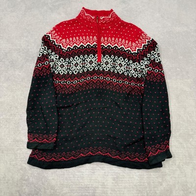 Vintage Strickpullover Abstrakt Schneeflockenmuster 1/4 Zip Strickpullover Damen