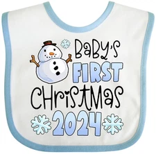 Inktastic Baby's First Christmas 2024-Snowman Baby Bib Kids 1st 2024 Snowman My