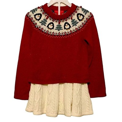 JINGLES & JOY Gils's Sz 4T Set Sweater & Skirt Penguins Cable Knit Red Cream