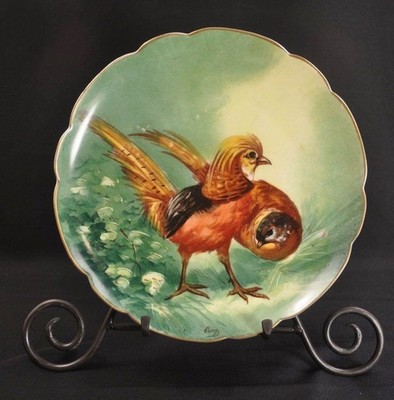 Limoges Charger Plate LRL Hand Painted Game Birds Cock & Hen Artist Ourcq 1920's