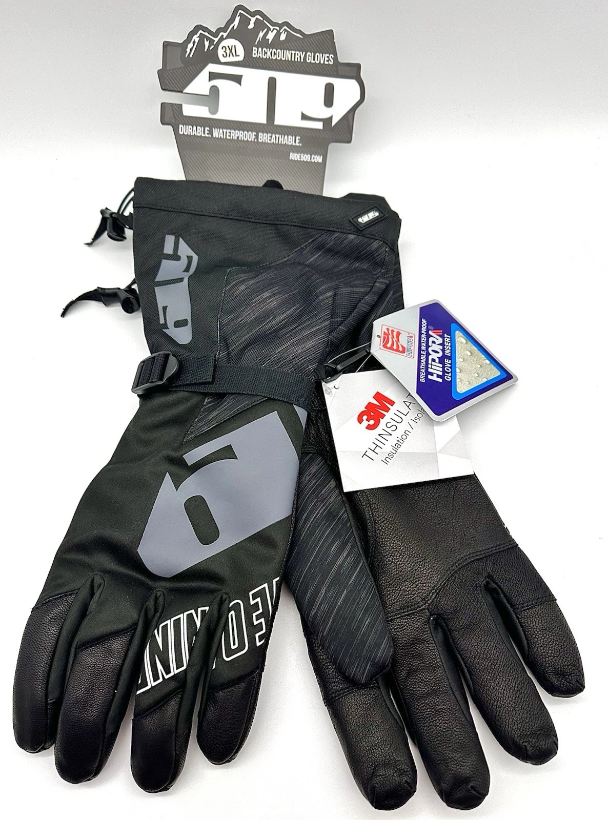 509 Backcountry Snowmobile Gloves Black & Gray Insulated Leather 3XL NEW NWT