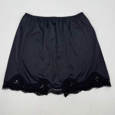 Vintage Adonna Womens Black Lace Trim Slip Skirt Medium Nylon USA Made