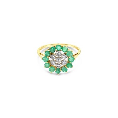 Smaragd & Diamant Sunburst Ring 14 Karat Gelbgold