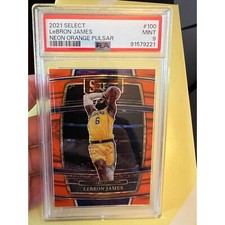 LeBron James 2021 Select Neon Orange Pulsar jersey number 6/15 #100   PSA 9!