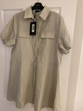 Pretty Little Thing Ladies Stone Tie Waist Puff Sleeve Shift Dress Size 12