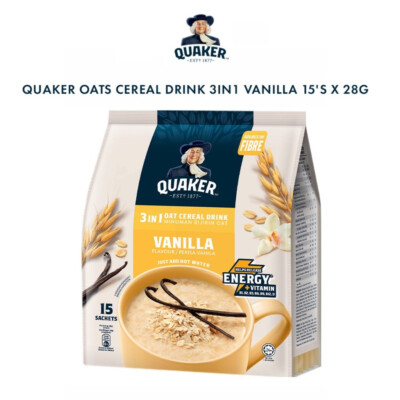 QUAKER 3-in-1 Oat Cereal Drink Vanilla Flavour 15 Sachets x 28g (420g)