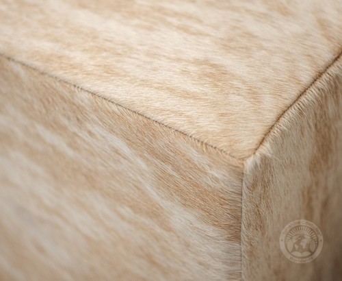 Real Cowhide Hair On Beige Exotic Square Ottoman / Pouf - / Footrest 18x18x19" - Picture 6 of 11