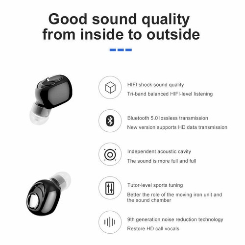 Bluetooth 5.0 Headset Wireless Earphone Earbud Stereo Headphone In-Ear Mini - 第 6/8 張圖片