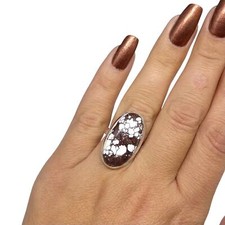 Wild Horse Jasper Ring Size 5 Solid Sterling Silver 925 Oval Chunky Western Boho