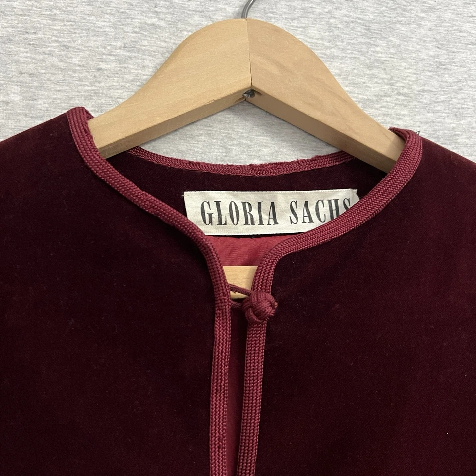 Chaqueta de Terciopelo Gloria Sachs De Colección Para Mujer Pequeña Borgoña Vino Rojo Real Gótico Lux Foto 3 de 4