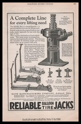 #ad #ad 1928 Reliable Balloon Tire Hydraulic Jacks Elite Mfg Co. Ashland Ohio Print Ad $29.95