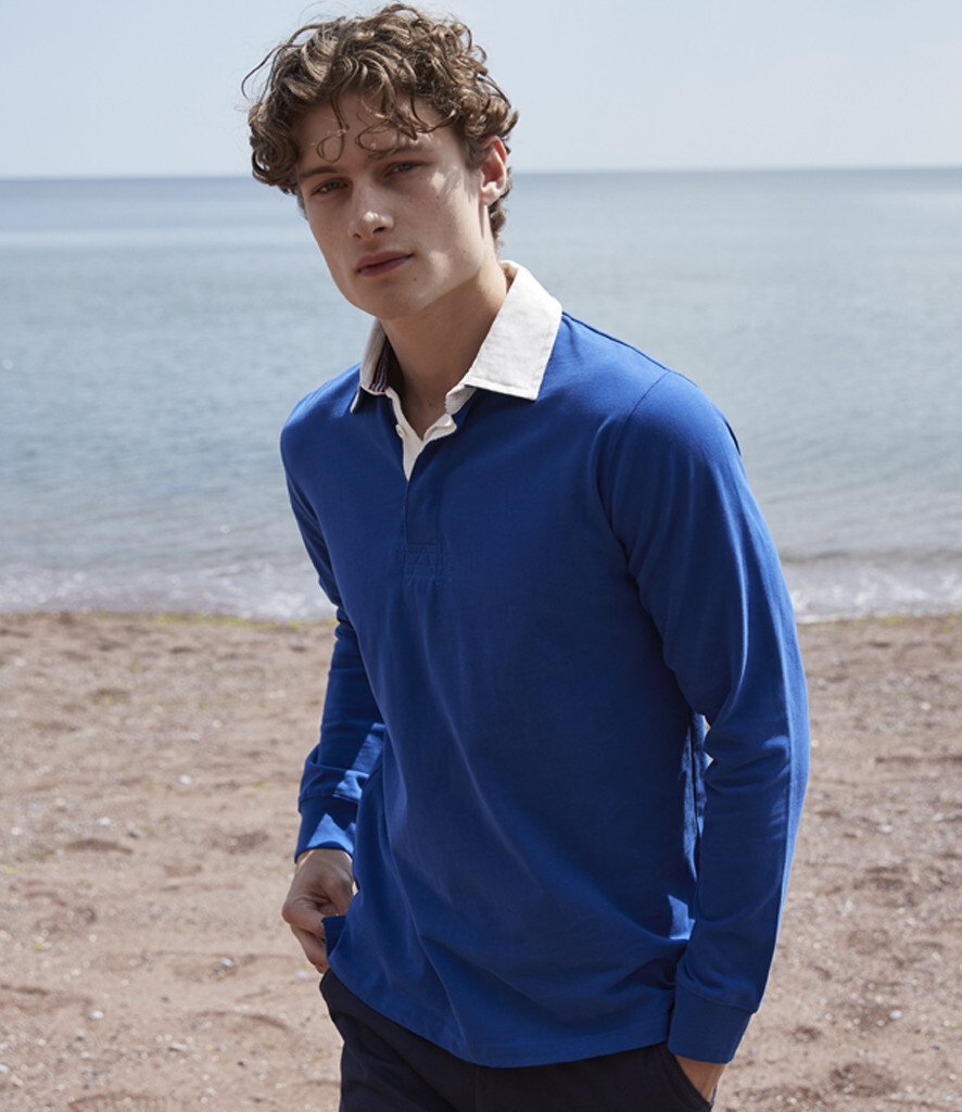 Camicia rugby uomo prima fila slim fit manica lunga cotone premium collo top