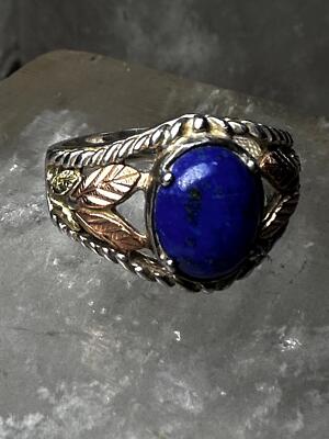 Black Hills Gold ring size 5.75 blue lapis leaves sterling  display picture 1