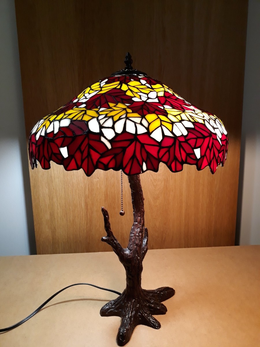 Antique Maple Leaf Stained Glass Lamp Shade with a Metal