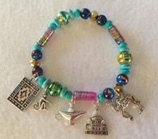 7  Aladdin Inspired Beaded Stretch Charm Bracelet - 5 Charms