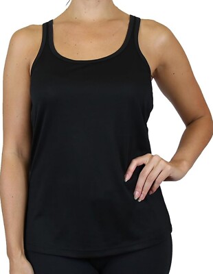 Galaxy By Harvic Women's Moisture Wicking Racerback Tanks L Black Solid Pullover