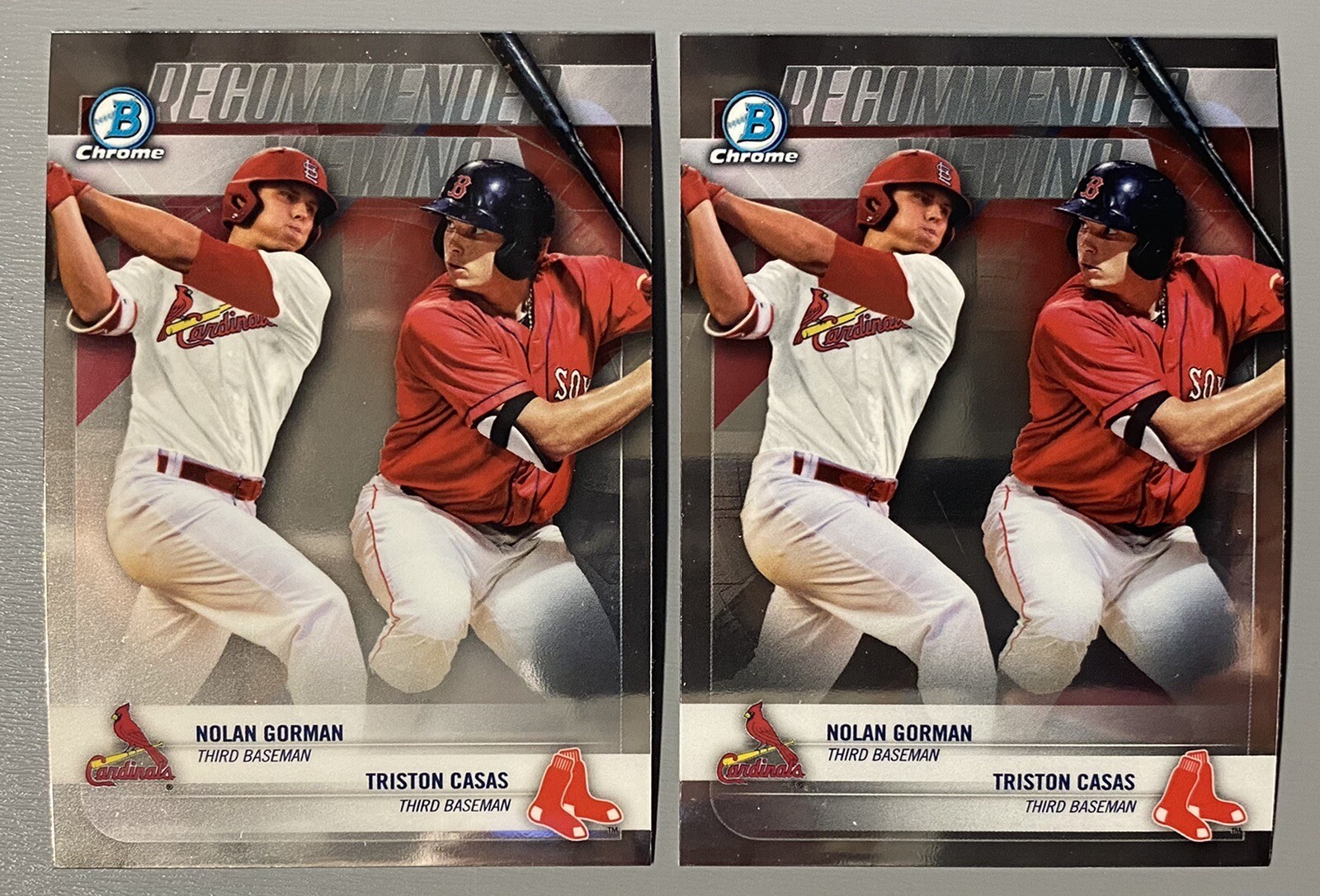 2- 2018 Bowman Draft Chrome Nolan Gorman Triston Casas Recommended Viewing RV-GC