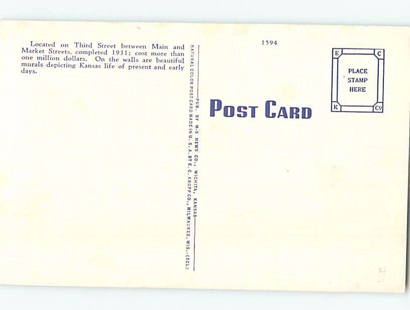 Unused Linen OLD CAR AT POST OFFICE Wichita Kansas KS d8692 eBay