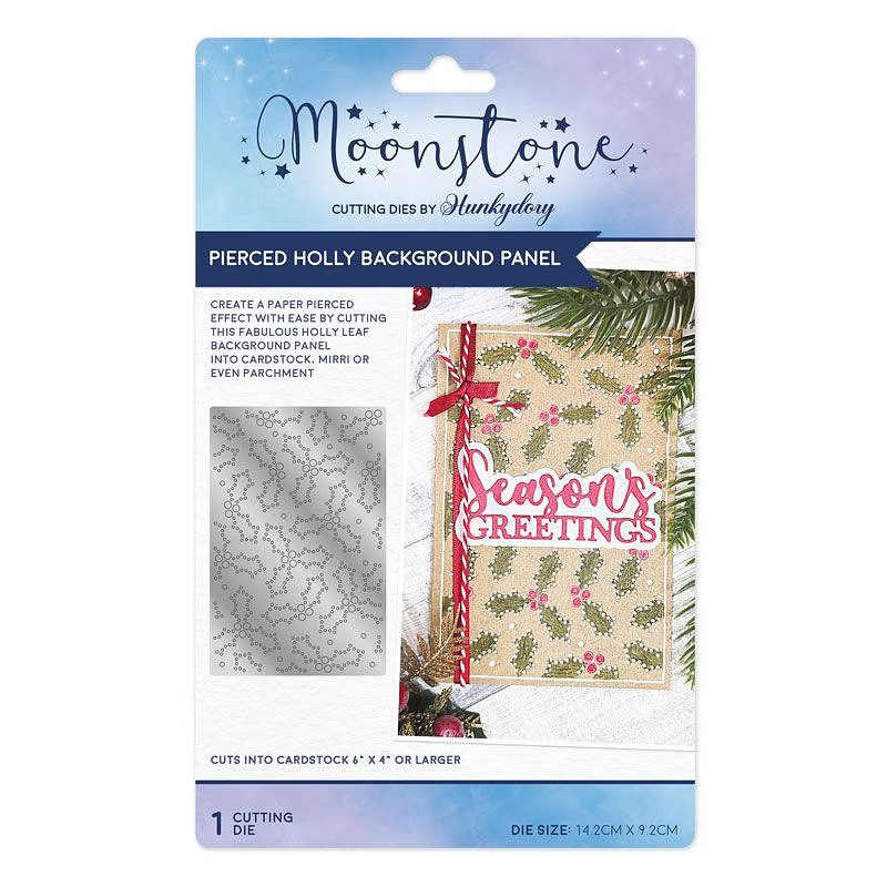 Hunkydory Moonstone Christmas - PIERCED HOLLY BACKGROUND PANEL Die - MSTONE930