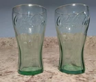 Set of 2 Libbey Mini Coca Cola Coke Vintage Glasses 4 3/8" Green Tinted 6.25oz