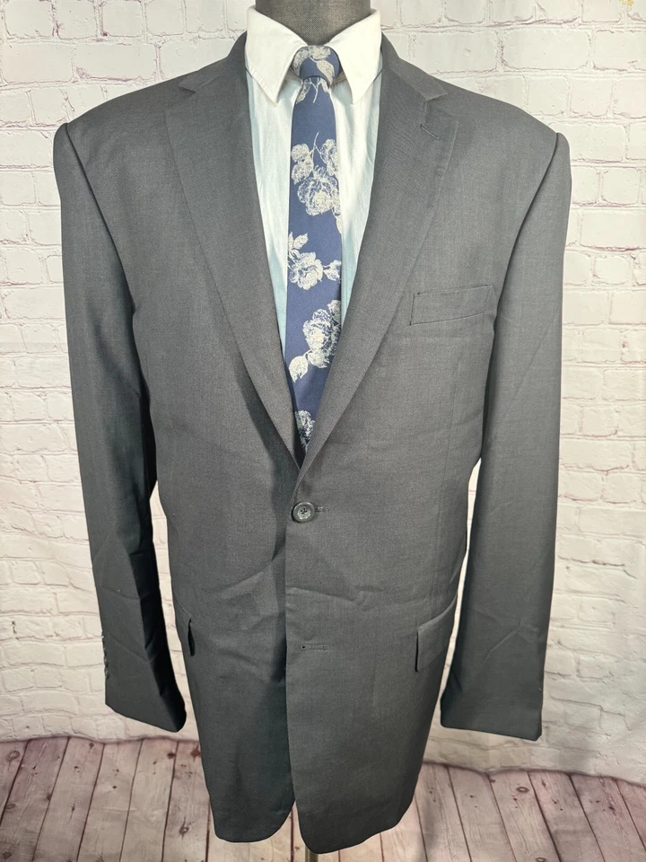 VINCI Mens Gray REG FIT 2 Button Flat Front 2pc Suit 46L Jacket 36x29 Pant - Image 2 of 4