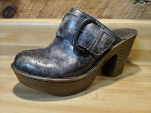 metallic silver clogs