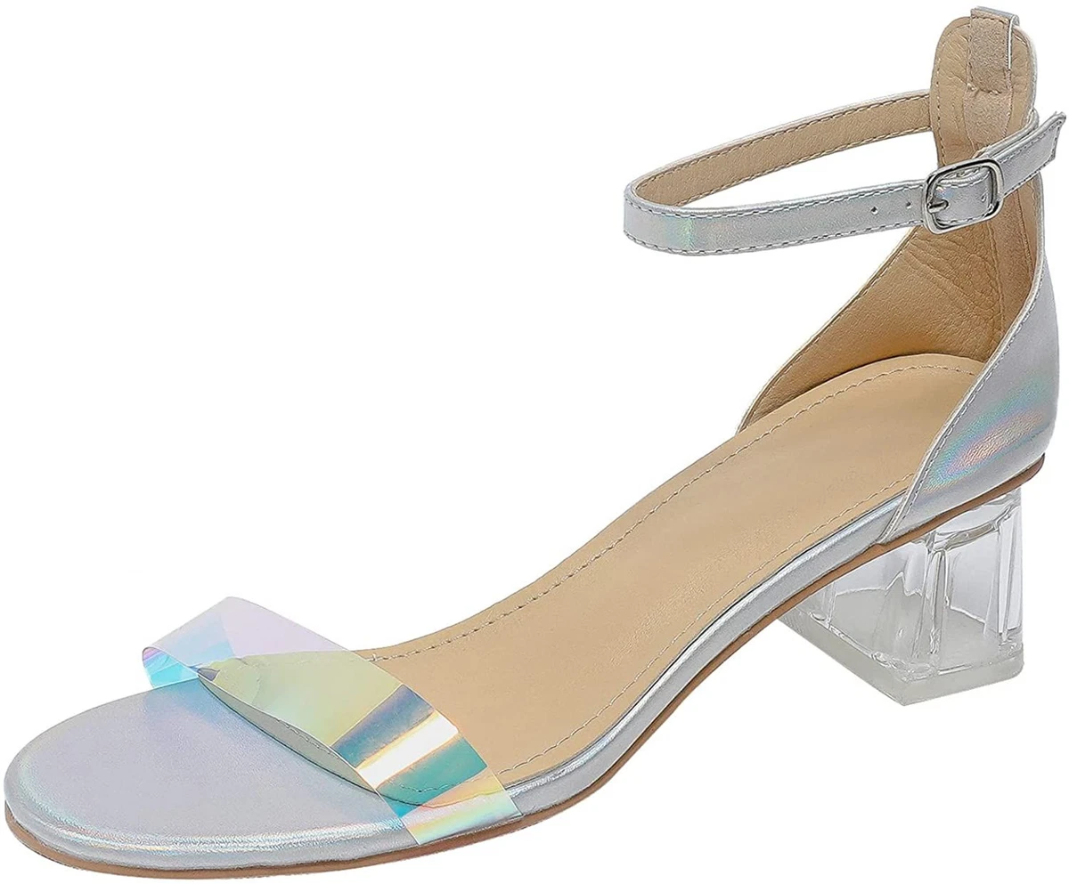 zeetoo Women s Clear Heels Chunky Block Low Sandals Open Toe Ankle