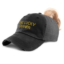 Womens Ponytail Cap 1 Lucky Granpa Blessed Family E Luck Distressed Trucker Hats