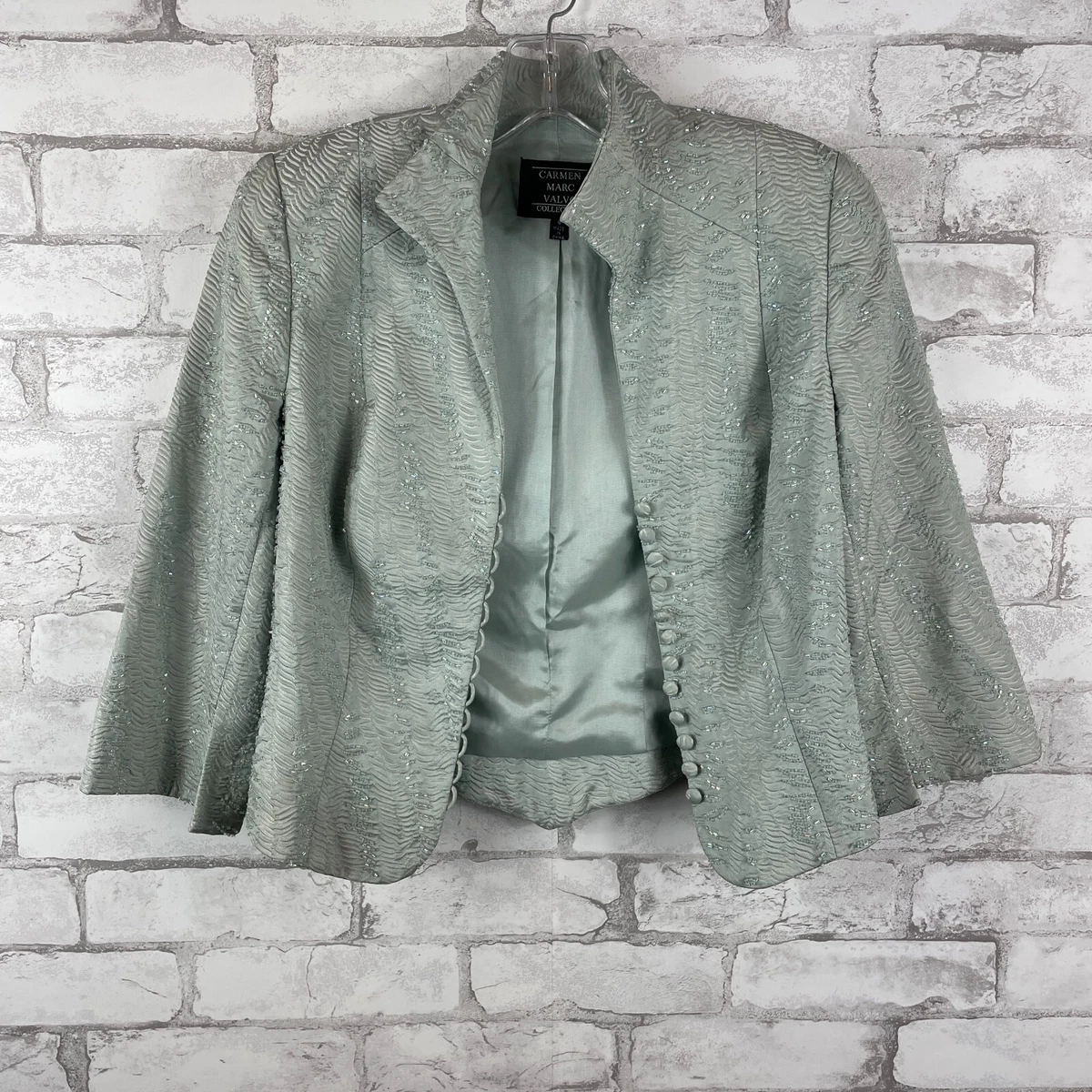CARMEN MARC VALVO Women's Turquoise Sequined Textured Blazer