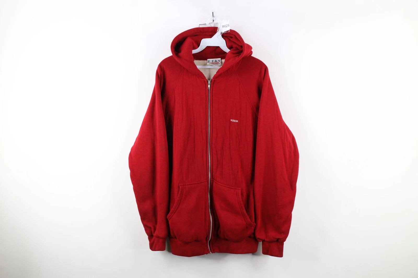 Vtg 70s 80s Streetwear Mens L Blank Double Wall Thermal Lined Full Zip Hoodie