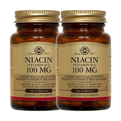 2x Solgar Niacin Vitamin B3 100 mg Tablets 100