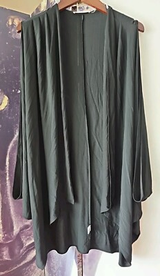 Josie Natori Black Flowy Open Front Cocoon Batwing Slit Sleeve Robe Duster sz S