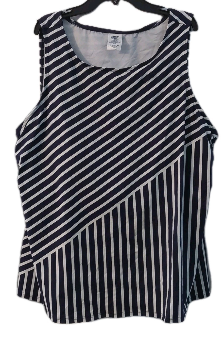 Lands End Womens Tankini Swimsuit Top Molded Bra Blue White Stripe 24W