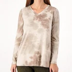 LOGO Lounge by Lori Goldstein 3X Taupe Brushed Tie-Dye V-Neck Long Sleeve Top