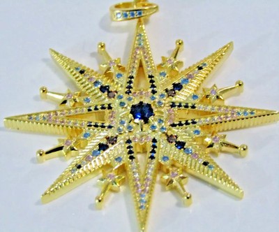 GROSSER KÖNIGLICHER STERN AMULETT ANHÄNGER SCHMUCK VERZIERT 925 SILBER GRATIS SABO ETUI