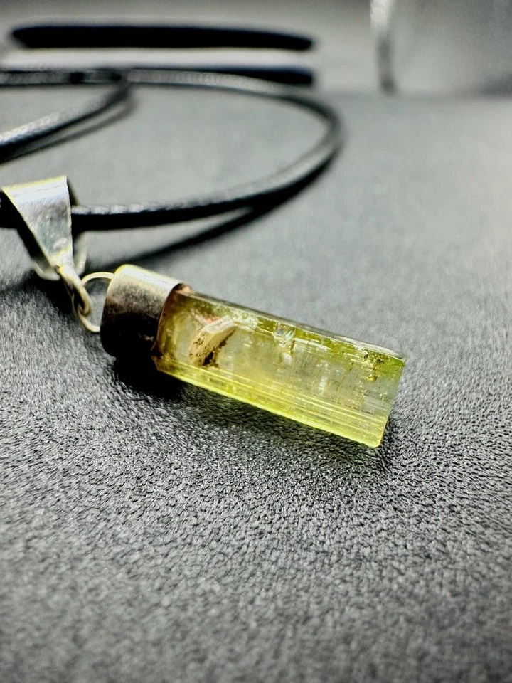 100% Natural Raw Green Tourmaline Pendant 925 Sterling Silver Necklace Stone - Image 2 of 4