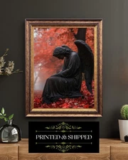 Autumn Cemetery Angel Gothic Mourning Statue Print