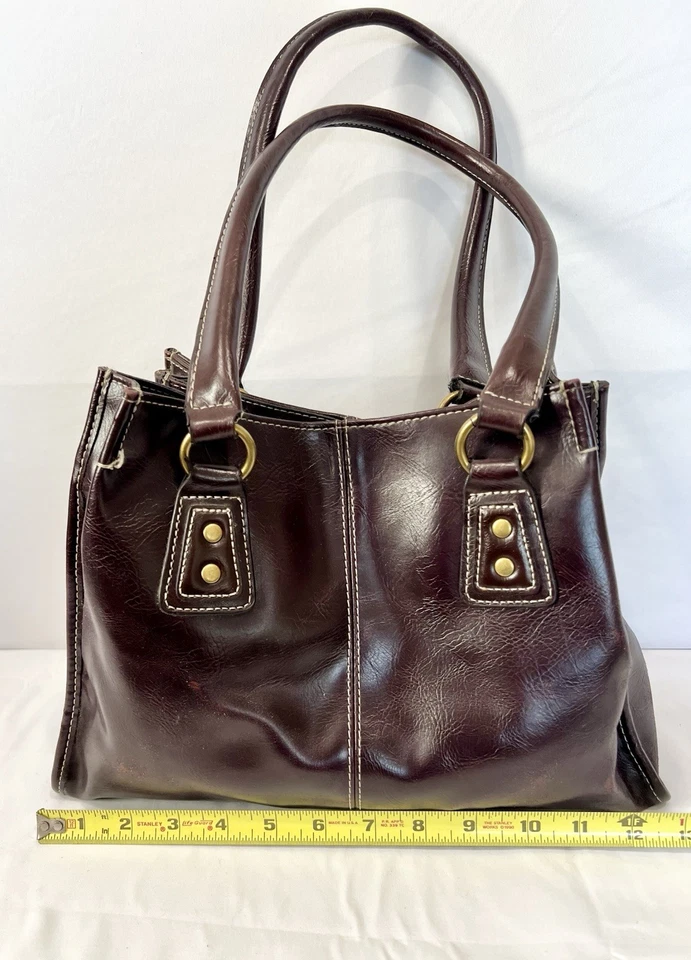 Nine & Co. Bolso de hombro de cuero marrón caoba oscuro Foto 2 de 4