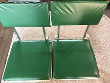 2 Folding Padded Bleacher Stadium Seat Back Rest Green White Portable.